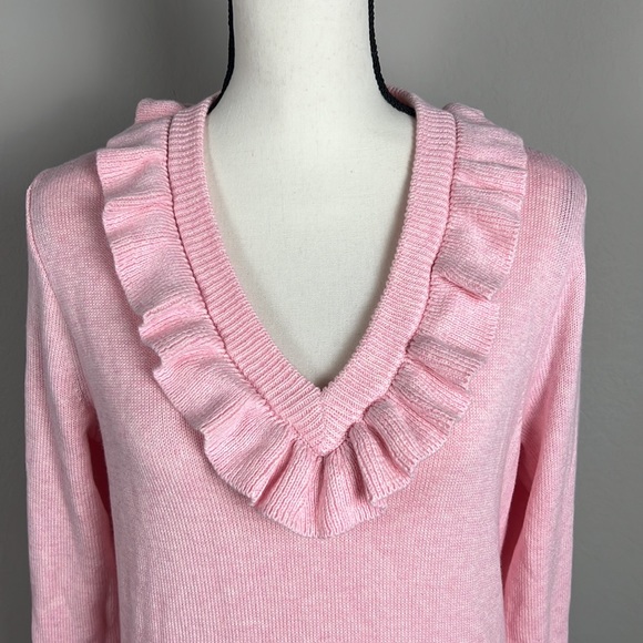 NWT J Crew Pullover PINK Ruffle V-Neck Sweater Sz M - Picture 6 of 11